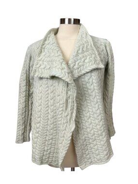 Ireland's Eye Irish Wool Cardigan Sweater Cream Cable Knit Open Front Women's L